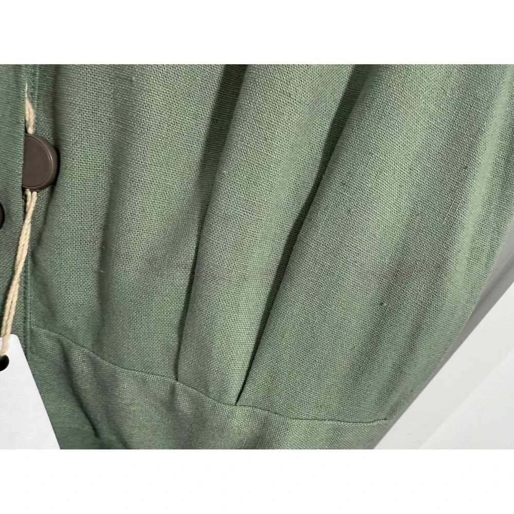 FKSP x‎ Yoox Mahogany Sage Green Maxi Dress S Linen Blend Belted Long Sleeve NWT
